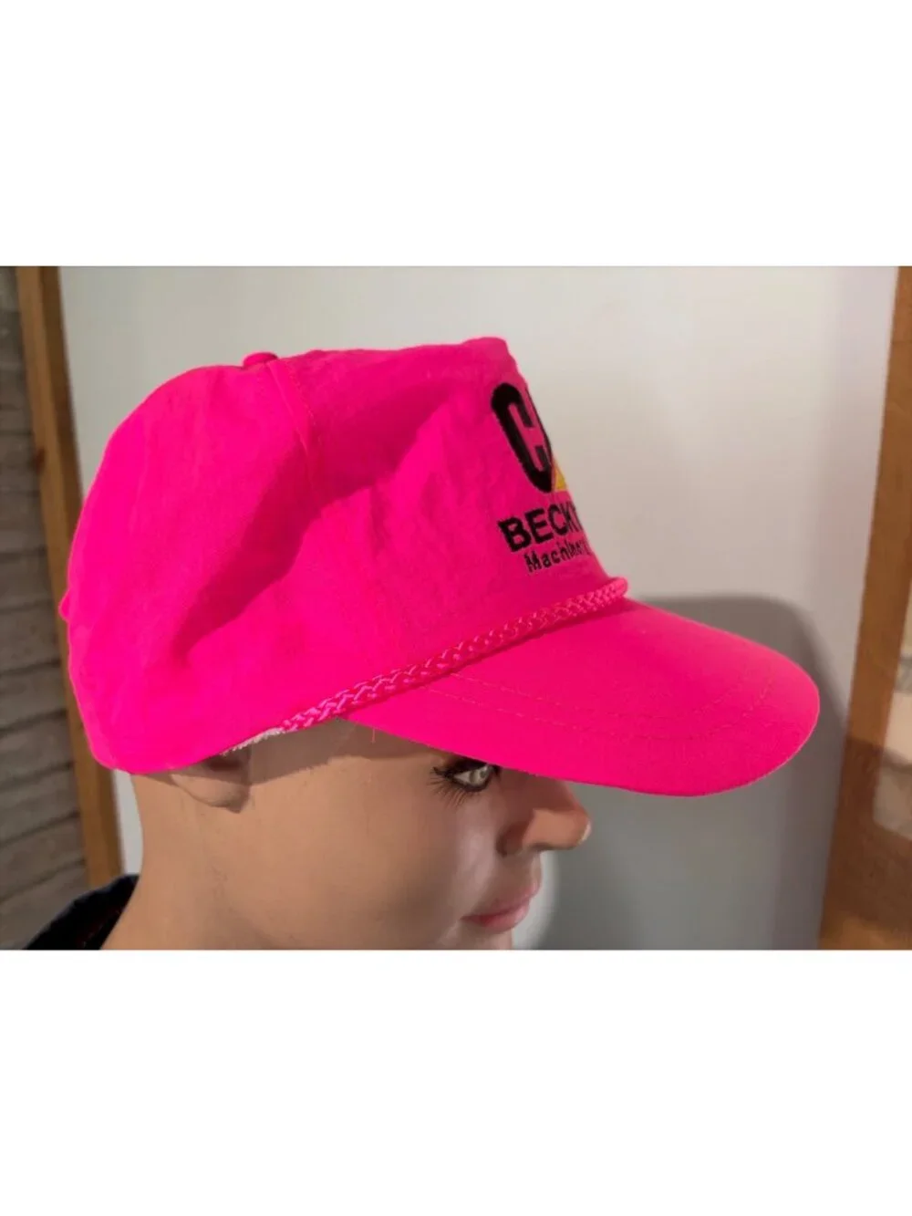Vintage CAT / Beckwith Machinery Company Pink Snapback Hat Nylon Logo Cap